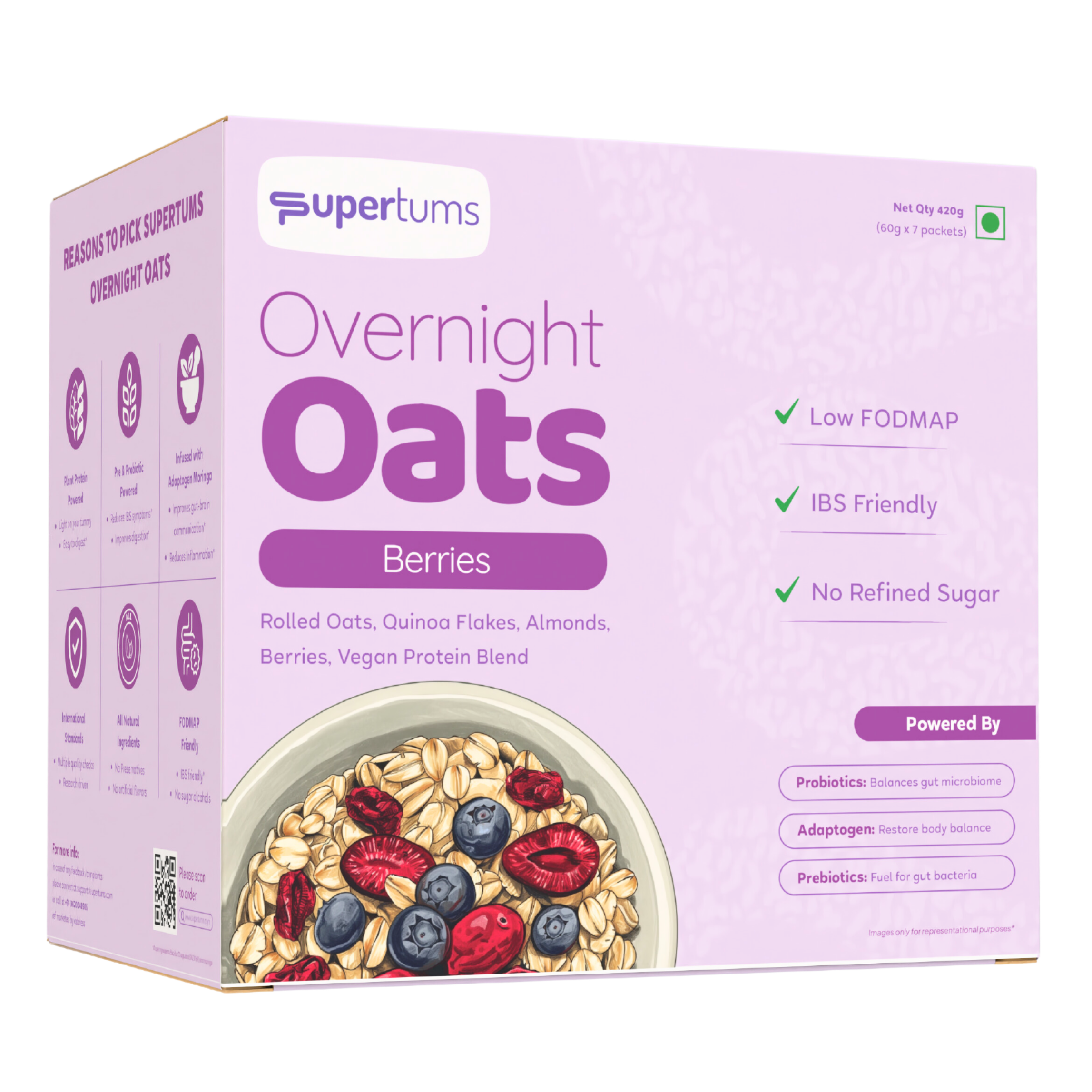 Overnight Oats - Berries | Power of Prebiotics and Moringa