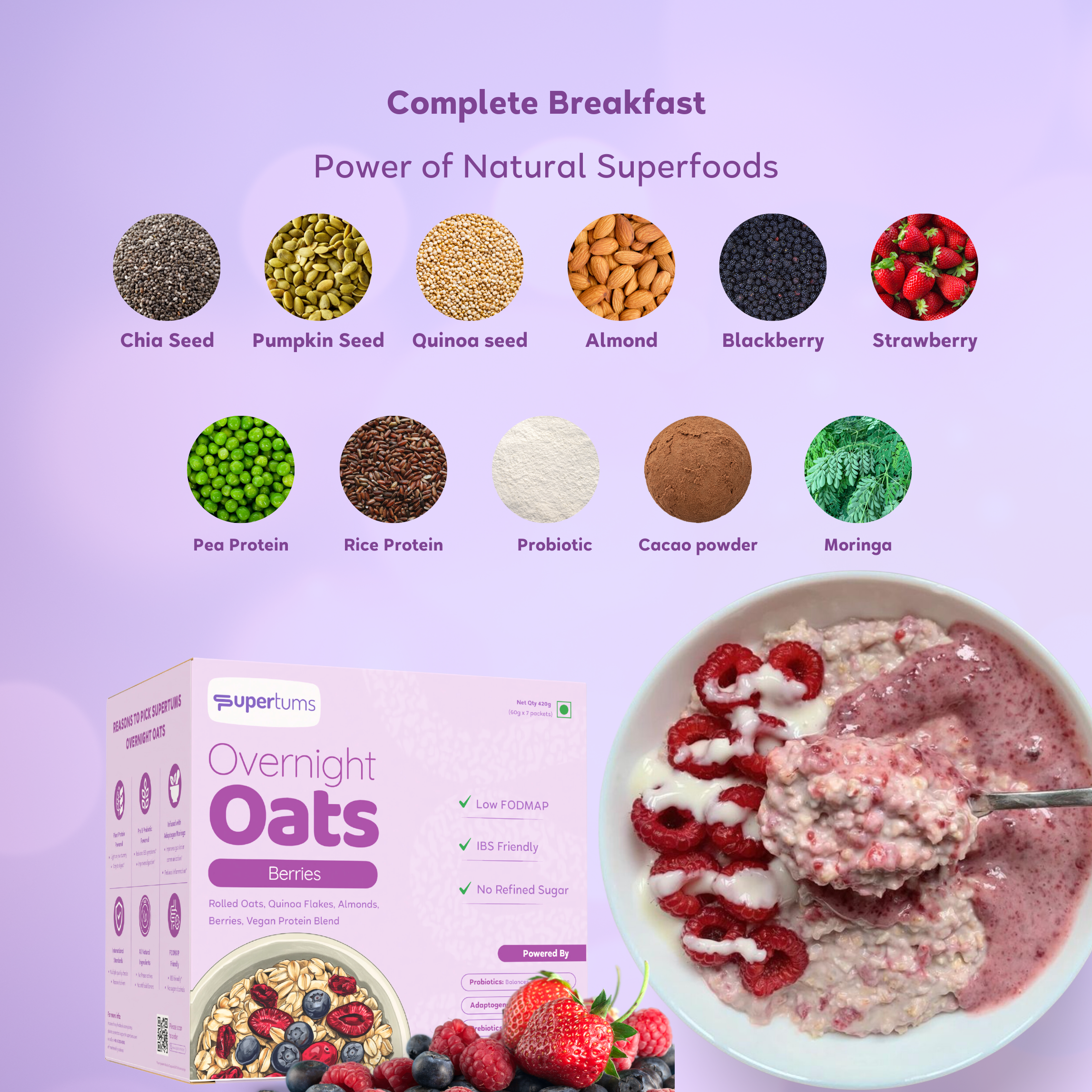 Overnight Oats - Berries | Power of Prebiotics and Moringa